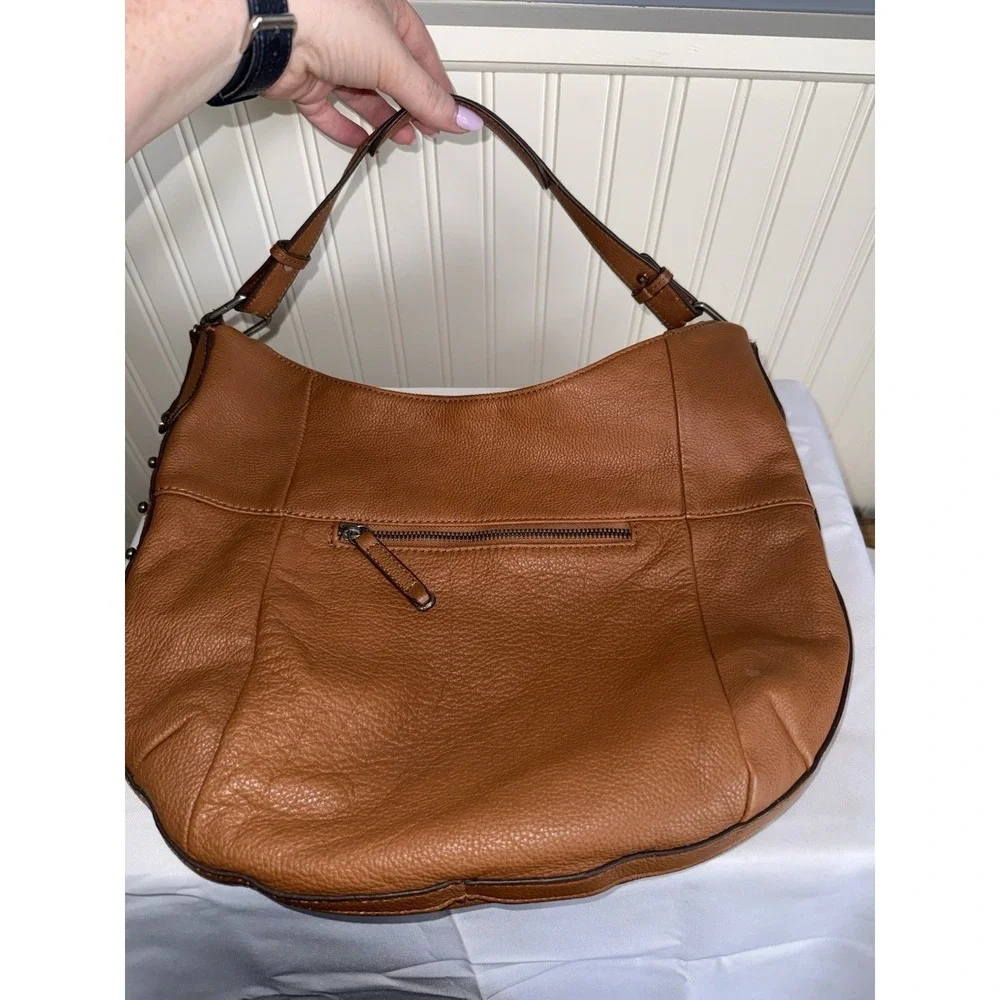LUCKY BRAND LARGE BROWN LEATHER SLOUCHY CRESCENT HOBO SHOULDER BAG PURSE HANDBAG